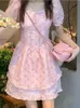 Summer Floral Kawaii Party Mini Dres Print Pink Korean Style Chic Fairy Dress Puff Sleeve Princess Sweet Cute 2022 230808