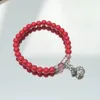 Braccialetti di fascino lii ji bracciale rosso bracciale rosso cinnabar fragola di fragole rame sacchetto per la fortuna di rame 7 '' 17 cm