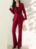 Kvinnors tvådelade byxor Zjyt Elegant Business Chic Office Beading Blazer Buits for Women Pant Set Outfits Autumn Jacket and Trousers Set