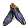 Kleiderschuhe Herren handgefertigte Kleiderschuhe Blau Mode Druck lässig Office Business Spitze Zehen Oxford Formale Schuhe für Männer Großhandel 230822