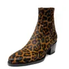 Botas Leopard Imprimir Couro Genuíno Mens Tornozelo com Zipper Homens de Negócios Zapatos Para Moto Hombre 230823