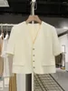 Kvinnors kostymer 2023 Summer Thin Blue Short Suit Coat Net Red Light Mature V Neck Foreign Style Salt Series Designer Jacket Top