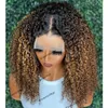 Peruvian 200Density Kinky Curly Ombre Golden Brown Remy Human Hair Wigs with Natural Hairline Glueless 360 Lace Wigs Baby Hair