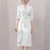 Women's Suits Harajuku Half Sleeve Long Blazer Dresses Women Solid Color Korean Office Lady Midi Elegant Spring Summer Coats Jackets