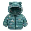 Daunenmantel Baby Jungen Herbst Herbst Winter Kapuzepolsterpolsterte Jacke Kinderkleidung Kleidung Kleinkind Dinosaurier Außenbekleidung Kinder Kleidung J230823