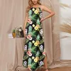 Robes décontractées Femmes Été Tropical Floral Print Side Slit Dos Ouvert Sans Manches Maxi Robe Pour Femmes 2023 Robe Largo Verano Mujer