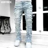 Męskie dżinsy Jakość Streetwise Stretch Patch Men Men European American Heavyweight Pants High Street Hip Hop Y2K proste dopasowanie Długie dżinsy 230823