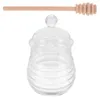 Dinnerware Sets Glass Honey Jar Jam Storage Bottle Small Dipper Transparent Dispenser Household Pot Clear