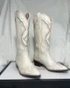 Boots Bonjomarisa Белый ковбойский вестерн -высокий коленый дизайн сапог кусочек на каблуке.