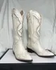 Laarzen bonjomarisa witte cowboy western knie high laarzen ontwerp dikke hiel puntige teen slip op herfst lange laarzen bevrijden casual schoenen 230822