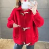 Frauen Strick Frühling Herbst Imitation Nerze Fleece Strickpullovermantel Frauen Kuhhorn Knopf Lösche kurze koreanische Oberbekleidung Frau Strickjacke