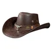 Chapéus de aba larga Chapéus de balde Chapéus de aba larga Chapéus de balde Chapéu de festa masculino couro falso Western Cowboy Cow Head Decore Vintage Rider Panamá Cowgirl Jazz Cap Sombrero Hombre