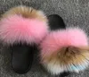 Wholesale Real Fox Hair Fur Slippers Womens Summer Slides Flip Flops Popular Fluffy Fur Sandals Beach Woman Shoes Slipper