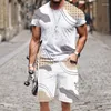 Herren-Trailsuiten 2 Stück abstrakte Pflanzenblätter Sets 3D-Druck Kurzarm T-Shirt Strand Shorts Set Streetwear Casual Hosen Anzüge