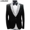 Stristos brilhantes Jaqueta preta Blazers Calças Men's Men's Singer Male Stage Performance Festume Festim Host Groom Wedding Dre268o