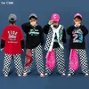 Giyim setleri erkek hip hop kısa kollu ceket ekose pantolon çocuk kızlar sweatshirt sokak dansı caz kıyafetleri çocuklar joggers sokak kıyafetleri 230823