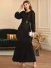 Ethnic Clothing Slim Fit Black Party Dress For Women Handwork Diamonds Puff Sleeves Dubai Saudi Arabic Evening Banquet Robe Muslim Ramdan