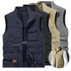 Mäns västar Multi Pocket Work Coat Outdoor Working Vest Winter Sleeveless Jacket Män Snabbtorkning Sport Back Gilet Manlig vandring