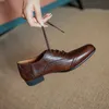 Dress Shoe Basic Brogue Real Leather Comfort Flats Square Toe Woman Laceup Cowhide Retro Oxfords voor dagelijkse Britse stijl 230823