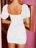 Casual Dresses Puff Sleeve Sexy Mini Dress Summer Fashion Bodycon Elegant Lady Night Club Party Tight Short Vestidos Women Outfits D176