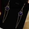 Kolczyki Dangle Creative Design Naturalne lapis lazuli długie geometryczne frędzle niebieskie Elegancka elegancka urok srebrna biżuteria