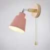 Lampa ścienna nordyckie lampy wewnętrzne DIY E27 drewniana 6 kolorów przełącznik suwakowy 350 ° światła dla domu w salonie do sypialni przejście kinkiet blub dec