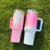 USA Warehouse 40oz rostfritt stål Vit Purple Rose Pink Green Ombre Shimmer Holographic Glitter Rainbow Sublimation Tumbler Outdoor Travel Mugg Water Bottle