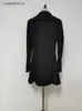 Dames suits blazer korte trench sexy slanke ritssluiting dubbele borsten veer dunne jassen zwarte massieve revers elegant 230822