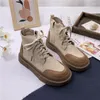 Stiefel 2023 Frühlingsschnür-Knöchel für Frauen dicker unterer Runde Runde Zehen Echtes Leder schwarz weiße All-Match-Plattform Schuhe