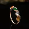Rings de cluster Designer original Inclado de prata original Hetian Chalcedony Colored for Women Light Luxury Charm Engagement Jeias