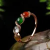 Rings de cluster Designer original Inclado de prata original Hetian Chalcedony Colored for Women Light Luxury Charm Engagement Jeias