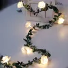 装飾的な花の花輪1020LEDSホワイト1.53メートルローズフラワーストリング付きウェディングテーブルセンターピース装飾輝く人工ローズガーランド230823