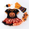 Rompers Toddler Śliczna kreskówka Baby Boy Girl 0 24 miesiące Halloweenowa czaszka wzór urodzony w kombinezonie kostiumów 230823