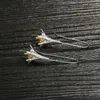 Dangle Earrings Orchid Flower Yellow Stamens Long Bending Hook Fook Silver Plated Drop Women