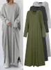 Etniska kläder 5xl Turkiet Eid Solid Muslim Hijab Dress Women Dubai Arab A-Line V Neck Abaya Dresses Marockan Kaftan Robe Islamic tyg