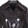 Damen Leder Faux Nerazzurri Lang wasserdichte schwarze Lackleder -Trenchcoat für Frauen doppelt Baced Schillern übergroße 7xl 230822