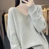 Chandails en laine pour femmes, haut à col en v, décontracté, ample, grande taille, tricoté, édition coréenne, épais, automne/hiver