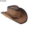 Brede rand hoeden emmer hoeden 100 lederen mannen vrouwen westerse cowboy hoed wijd rand peetfather gentleman kerk sombrero hombre jazz cap 230822