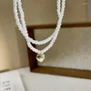 Pendant Necklaces Korean Fashion Simple Pearl Necklace For Women Double Layered Gold Color Love Collar Chain Elegant Jewelry
