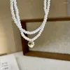 Colares pendentes de moda coreana colar simples de pérolas para mulheres em camadas duplas cor de ouro amor