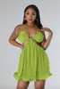 Casual Dresses Summer Backless Halter Women's Dress Green Sleeveless Lace Up Pleated Outfits Sexy Nightclub Party Female Vestidos