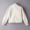 Women's Leather Faux Leather fashion casual women PU leather jackets spring elegant white ladies coats streatwear puff sleeve female jacket girls coat 230822