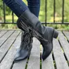 أحذية مطرزة بيضاء Western Boots Women Autumn Slip on High Highs Cowboy Boots Woman بالإضافة إلى حجم 43 من إصبع القدم الأوسط Mid Calf Botas 230822