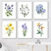 Watercolor Flowers Plant Posters Blue Iris Hydrangea Floral Canvas Painting Prints Wall Art Pictures Living Room Famale Bedroom Home Decor Gift No Frame Wo6