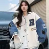 Jackets femininas Retro costura de letras bordadas uniforme de beisebol outono e inverno estilo coreano sole allmatch casaco feminino moda ins 230822