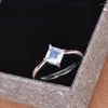 Cluster Rings Inlaid Square Princess Moonstone Ring European And American Classic Simple Engagement For Women