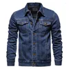 Herrjackor 2023 Autumn Solid Lapel Denim Fashion Motorcykel Jeans Jacket Hommes Slim Fit Cotton Casual Black Blue Outwear Plus Size