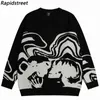 Erkek kazakları vintage örgü kazaklar sokak giyim y2k hip hop kafatası iskelet jumperlar erkekler harajuku gündelik punk gotik kazak unisex 230815