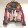 Kurtki damskie 2023 Wiosenna jesienna kurtka Krótki koralikowatą frędzlą dżinsowy płaszcz luźny kolorowy inkrustowany kolor diamentowy