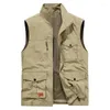 Mäns västar Multi Pocket Work Coat Outdoor Working Vest Winter Sleeveless Jacket Män Snabbtorkning Sport Back Gilet Manlig vandring